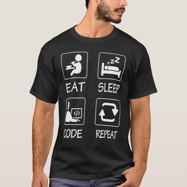 Geeky It Computer Nerd Eat Sleep Code Repeat T-Shirt (Front)