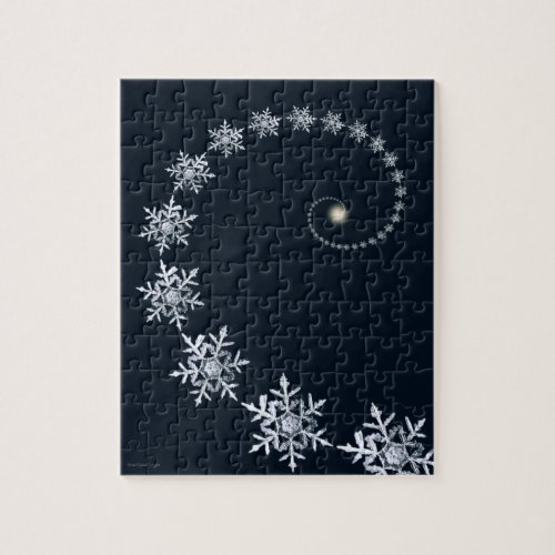 Geeky Navy Blue Snowflake Fibonacci Spiral Puzzle