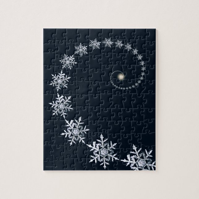 Geeky Navy Blue Snowflake Fibonacci Spiral Puzzle (Vertical)