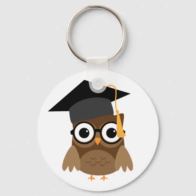 Geeky Owl with Glasses and Cap Graduation Keychain (Front)