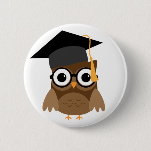 Geeky Owl with Glasses andGraduation Cap Button