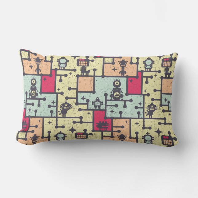 geeky robot maze pattern vector lumbar pillow (Front)