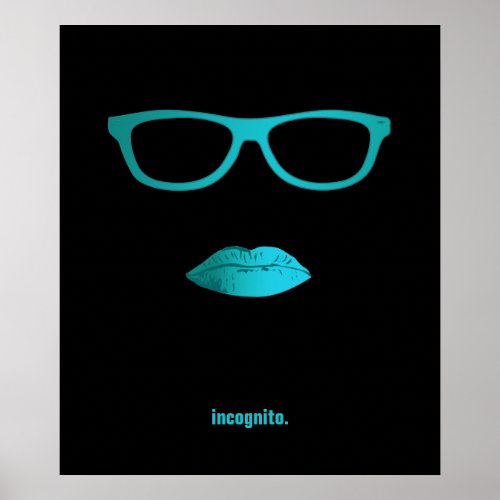 Geeky teal blue lips and glasses poster