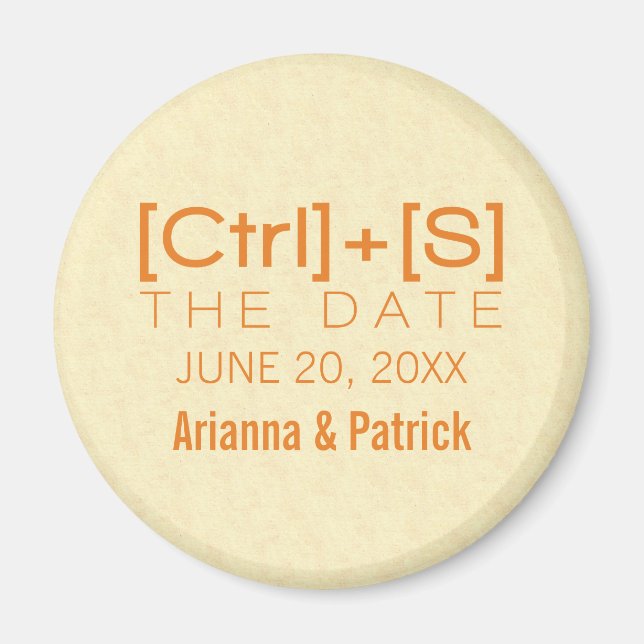 Geeky Typography Save the Date Magnet, Orange Magnet (Front)
