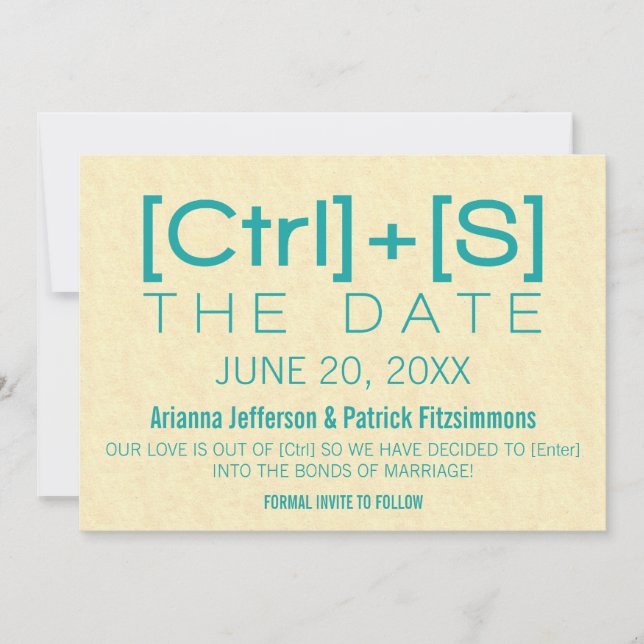 Geeky Typography Save the Date, Teal Save The Date (Front)