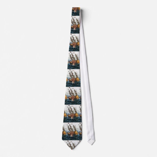 Geeky Victorian Steam Punk Kraken Octopus Neck Tie (Front)