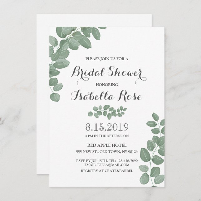 Geen Eucalyptus Leaf Bridal Shower Invitation (Front/Back)