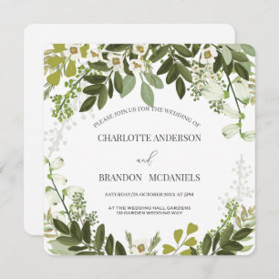 Geen Leaves Timeles Botanical Wedding Invitation
