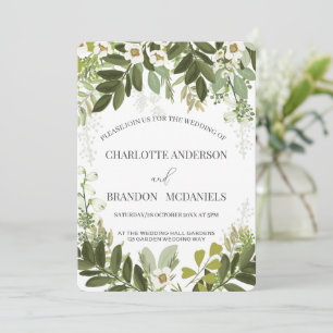 Geen Leaves Timeles Botanical Wedding Invitation