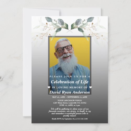 Geenery Celebration of Life Photo Funeral Memorial Invitation
