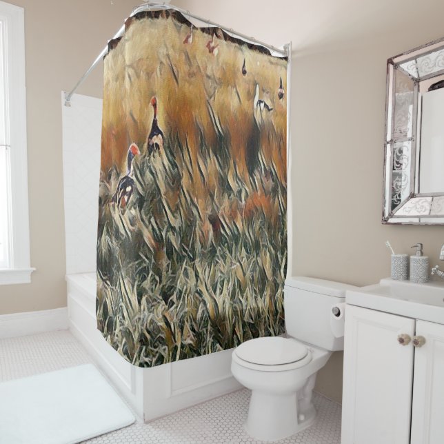 Geese and Duck Roam Art Shower Curtain (In Situ)