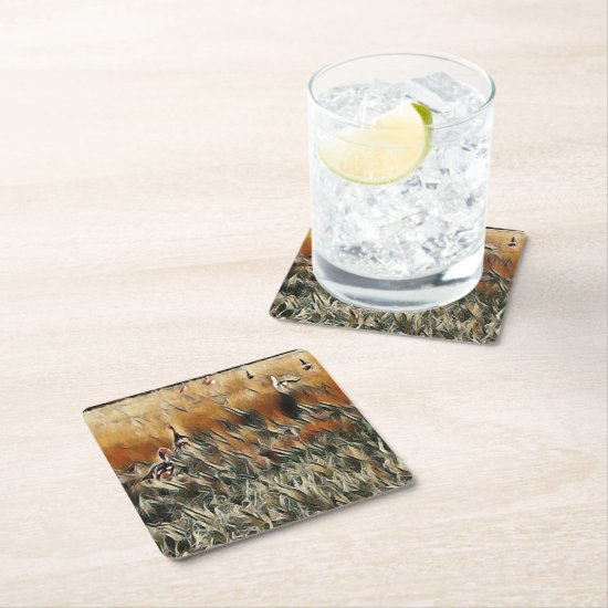 Geese and Duck Roam Art Square Paper Coaster