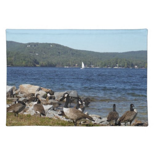 Geese and Lake with Sailboat Cloth Placemat