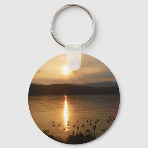 Geese and peach sunset keychain