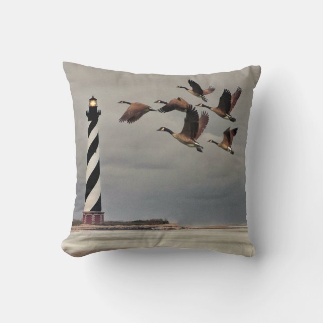 GEESE AT CAPE HATTERAS LIGHTHOUSE THROW PILLOW (Front)
