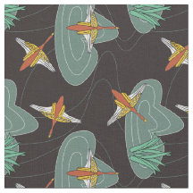 Geese flying - Art Deco - in clouds over ponds