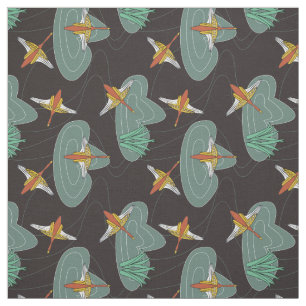 Geese flying - Art Deco - in clouds over ponds Fabric