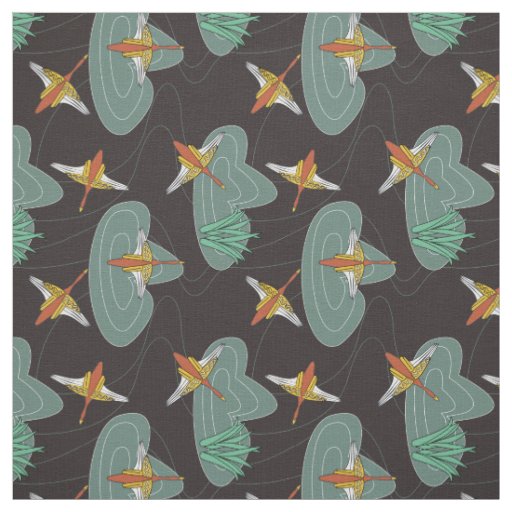 Geese flying - Art Deco - in clouds over ponds Fabric