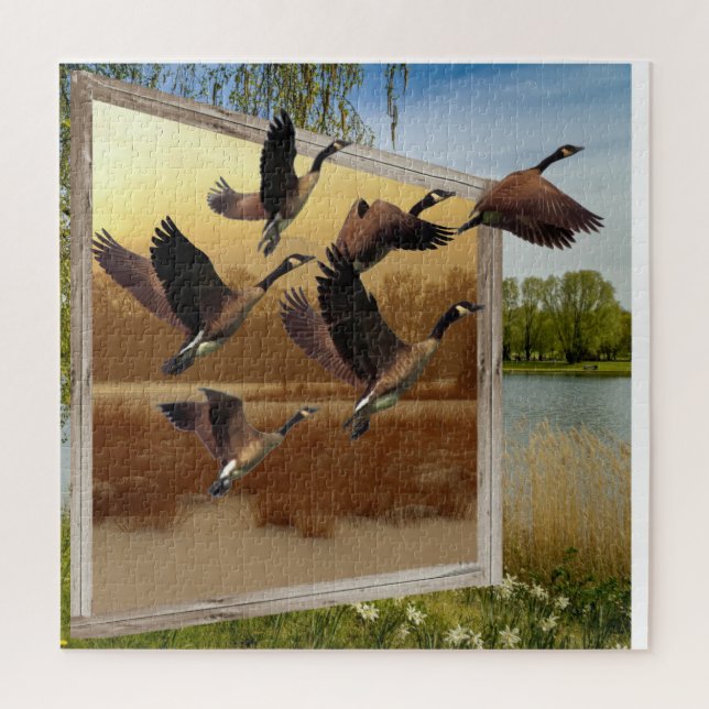 GEESE FLYING OUT OF PICTURE JIGSAW PUZZLE (Vertical)