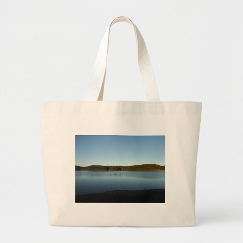 Geese Flying Over Mountain Reflection on Lake Large Tote Bag