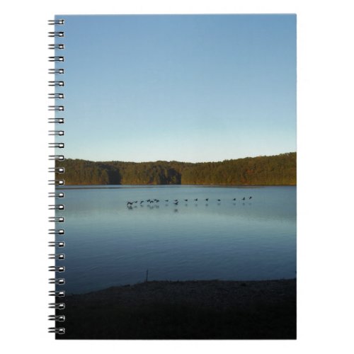 Geese Flying Over Mountain Reflection on Lake Notebook