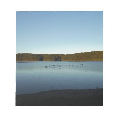 Geese Flying Over Mountain Reflection on Lake Notepad