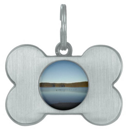 Geese Flying Over Mountain Reflection on Lake Pet ID Tag