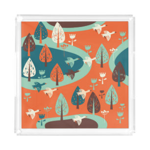 Geese Forest: Vintage Nature Scene Acrylic Tray