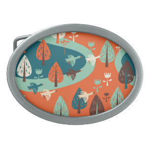 Geese Forest: Vintage Nature Scene Belt Buckle