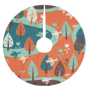 Geese Forest: Vintage Nature Scene Brushed Polyester Tree Skirt