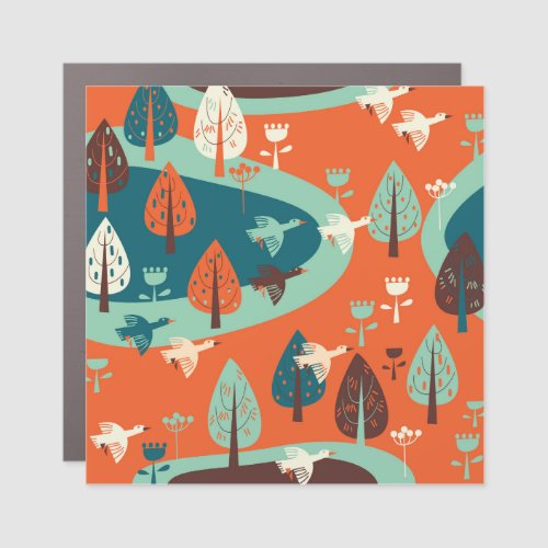 Geese Forest Vintage Nature Scene Car Magnet