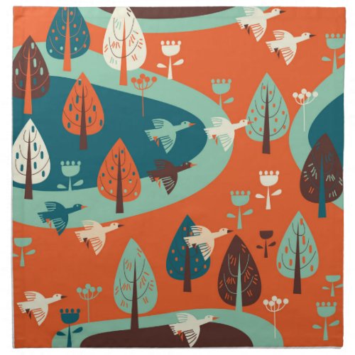 Geese Forest Vintage Nature Scene Cloth Napkin