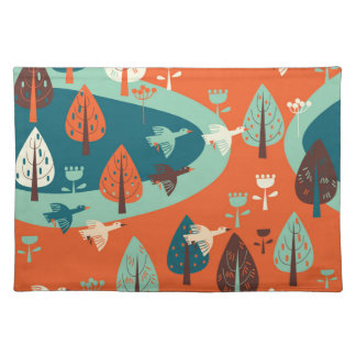 Geese Forest: Vintage Nature Scene Cloth Placemat