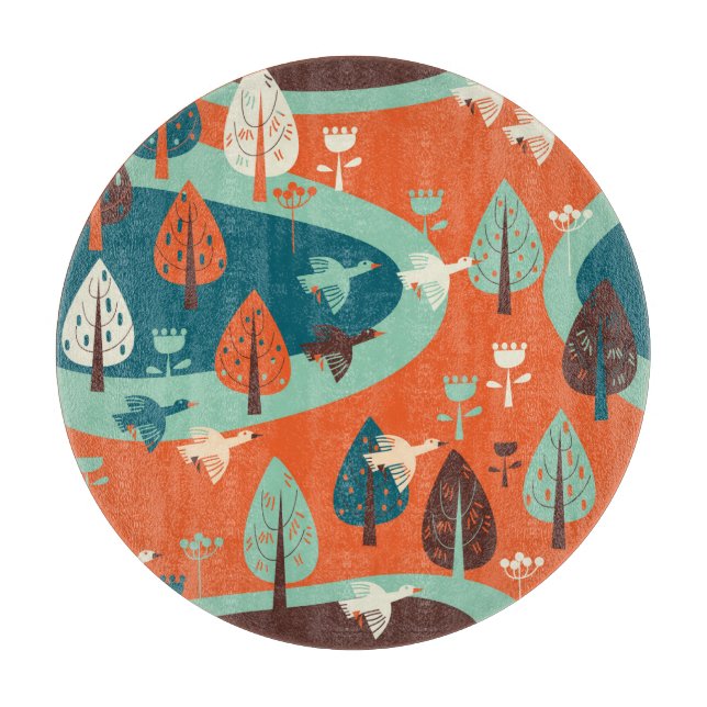 Geese Forest: Vintage Nature Scene Cutting Board (Front)