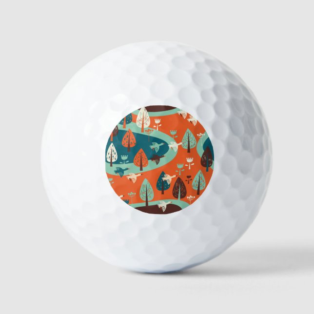 Geese Forest: Vintage Nature Scene Golf Balls (Front)