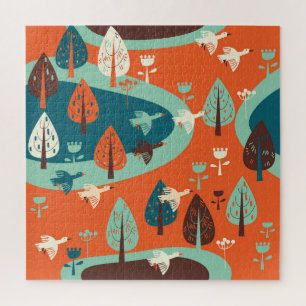 Geese Forest: Vintage Nature Scene Jigsaw Puzzle