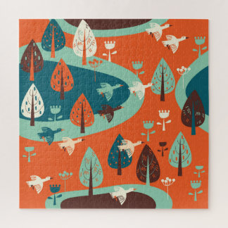 Geese Forest: Vintage Nature Scene Jigsaw Puzzle