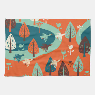 Geese Forest: Vintage Nature Scene Kitchen Towel