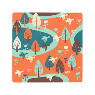 Geese Forest: Vintage Nature Scene Metal Print
