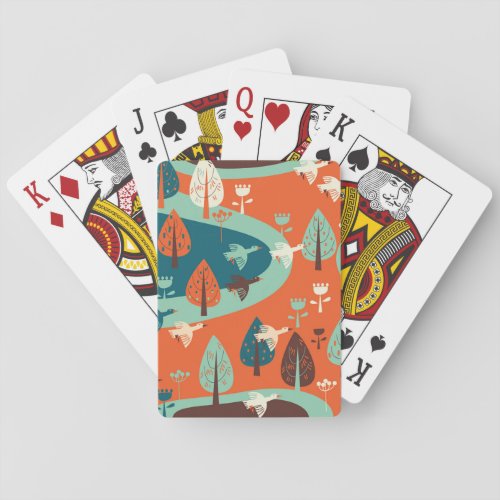 Geese Forest Vintage Nature Scene Playing Cards