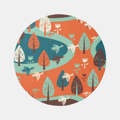 Geese Forest Vintage Nature Scene Rug