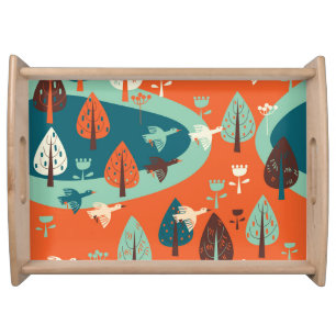 Geese Forest: Vintage Nature Scene Serving Tray
