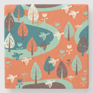 Geese Forest: Vintage Nature Scene Stone Coaster