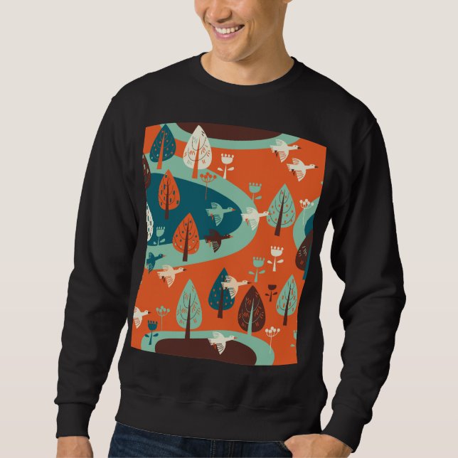 Geese Forest: Vintage Nature Scene Sweatshirt (Front)
