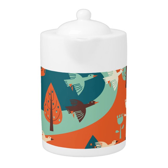 Geese Forest: Vintage Nature Scene Teapot (Front)