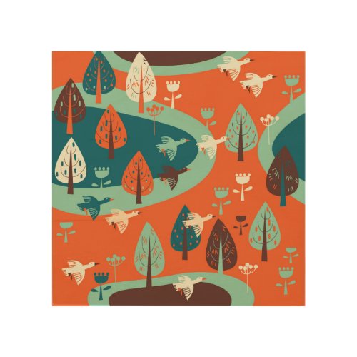 Geese Forest Vintage Nature Scene Wood Wall Art