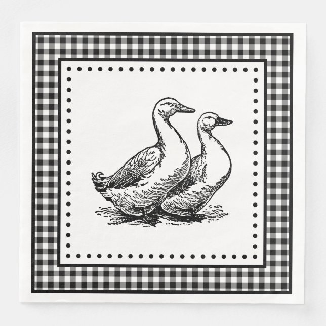 Geese Gingham Paper Dinner Napkins (Front)