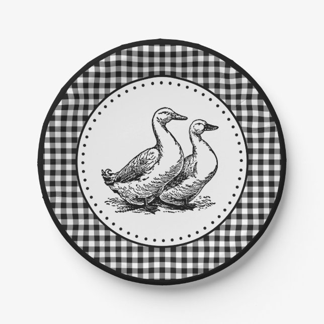 Geese Gingham Paper Plates (Front)