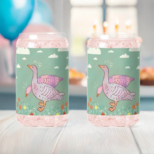 Geese Girls Whimsical Folk Art Goose Duo Can Glass