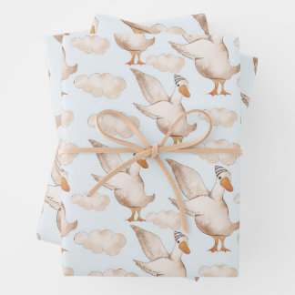 Geese in hats wrapping paper sheet